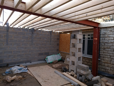 Ext. Day. Pub. Rolled steel joist with timber joists fitted.