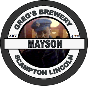 Pump Clip for MAYSON - 4.2% ABV - brewed by Greg’s Brewery in Scampton, Lincolnshire, U.K.
