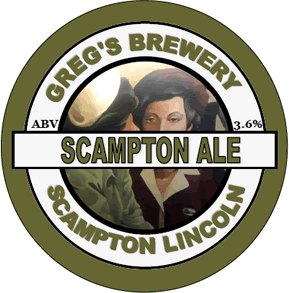 Pump Clip for SCAMPTON ALE - 3.6% ABV - brewed by Greg’s Brewery in Scampton, Lincolnshire, U.K.